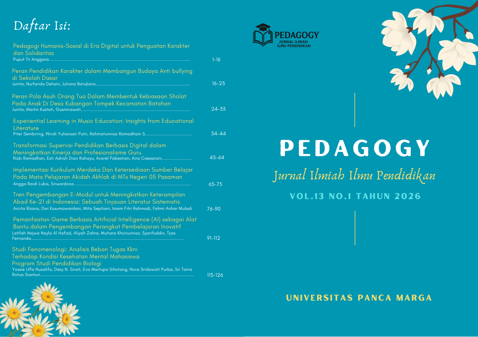 					View Vol. 13 No. 1 (2026): Vol.13 No.1 (2026): Pedagogy: Jurnal Ilmiah Ilmu Pendidikan (Edisi Januari 2026)
				